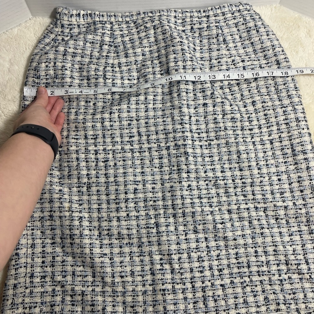 Karen Scott Tweed Pencil Skirt Blue White Bouclé Career Size 10 - Picture 11 of 11